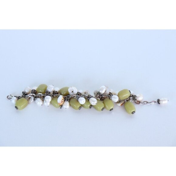 Tess Klein Women's Green Funky Charm Bracelet 9" 925 Canada Gemstone Pearls $475 - Picture 5 of 8